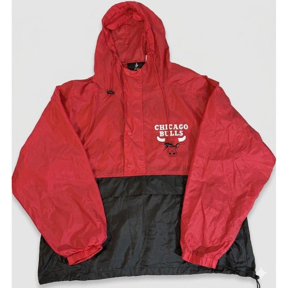 Vtg Chicago Bulls Windbreaker Jacket size L Basketball Retro Streetwear 90s Y2K